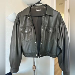 Olive Green Faux Leather Jacket